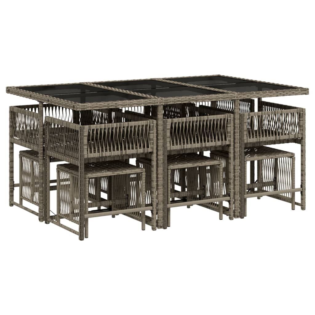 11 Piece Garden Dining Set with Cushions Grey Poly Rattan Price