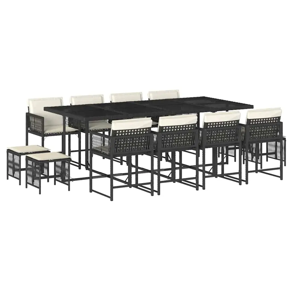 13 Piece Garden Dining Set with Cushions Black Poly Rattan Price