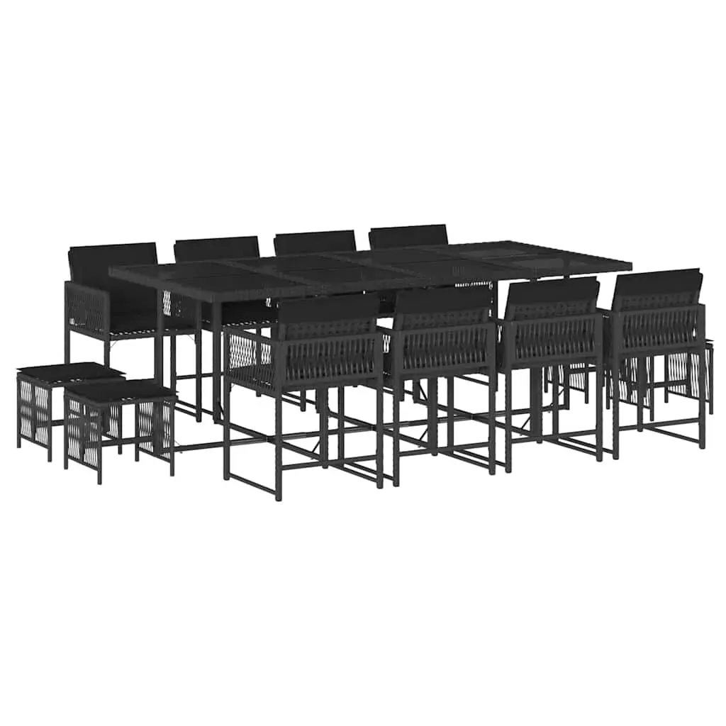 13 Piece Garden Dining Set with Cushions Black Poly Rattan Price
