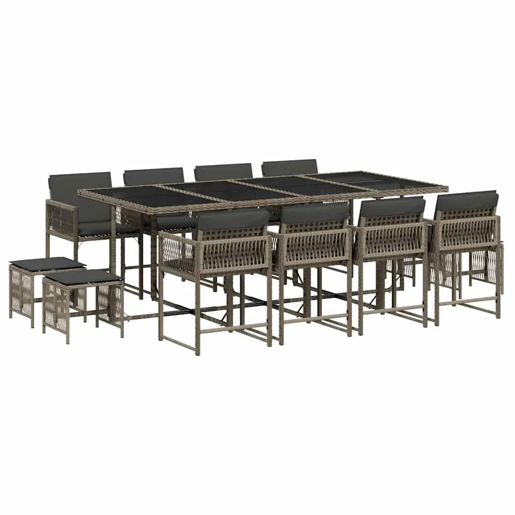 13 Piece Garden Dining Set with Cushions Grey Poly Rattan Price