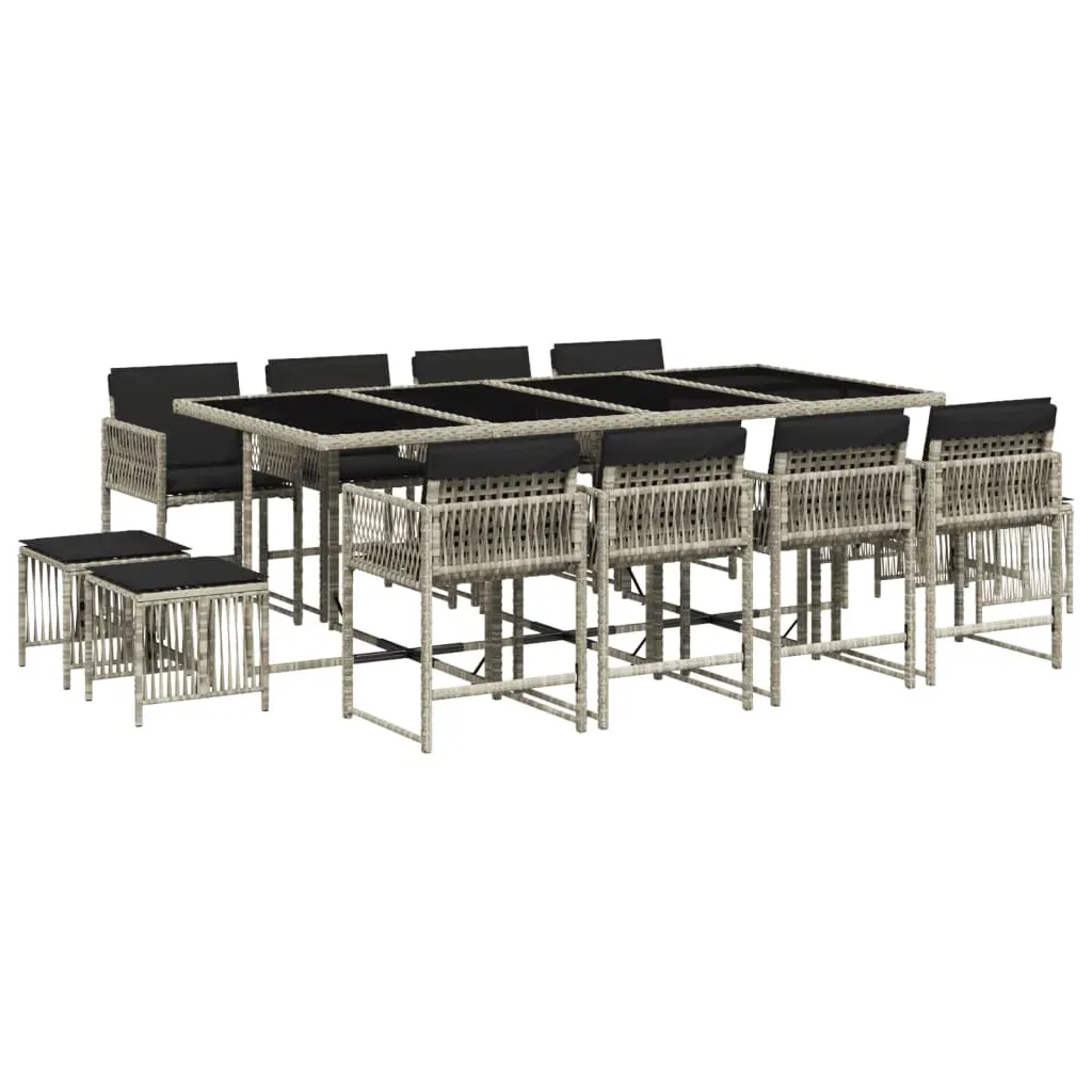 13 Piece Garden Dining Set with Cushions Light Grey Poly Rattan Price