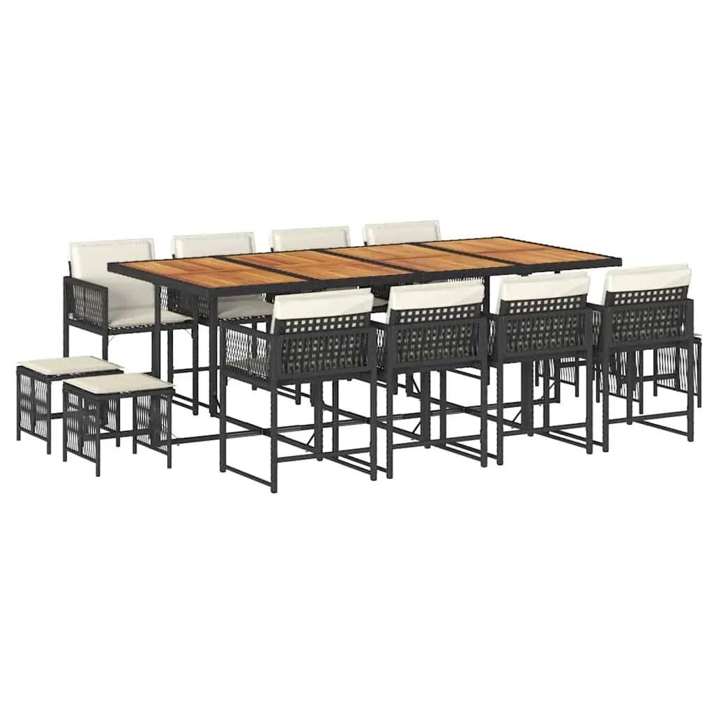 13 Piece Garden Dining Set with Cushions Black Poly Rattan Price