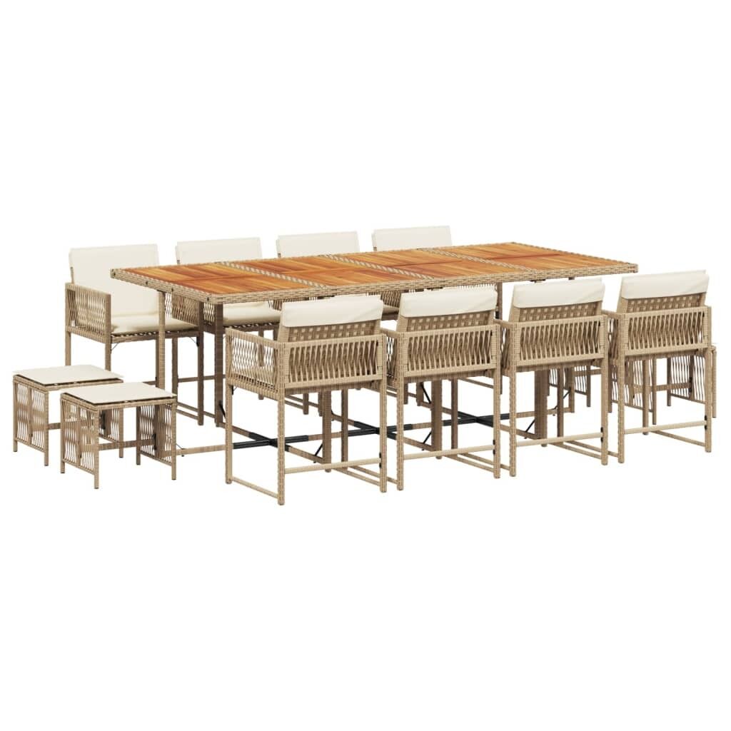 13 Piece Garden Dining Set with Cushions Beige Poly Rattan Price