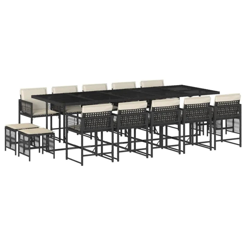 15 Piece Garden Dining Set with Cushions Black Poly Rattan Price