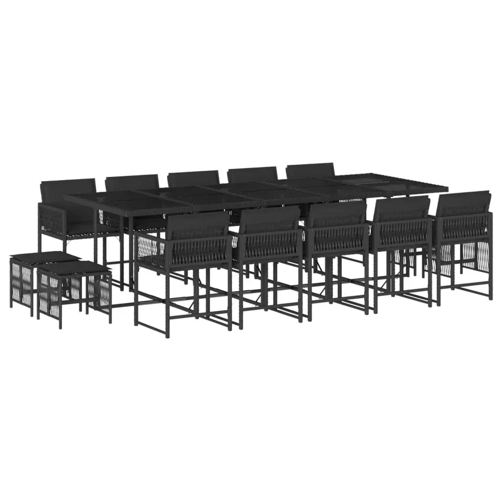 15 Piece Garden Dining Set with Cushions Black Poly Rattan Price