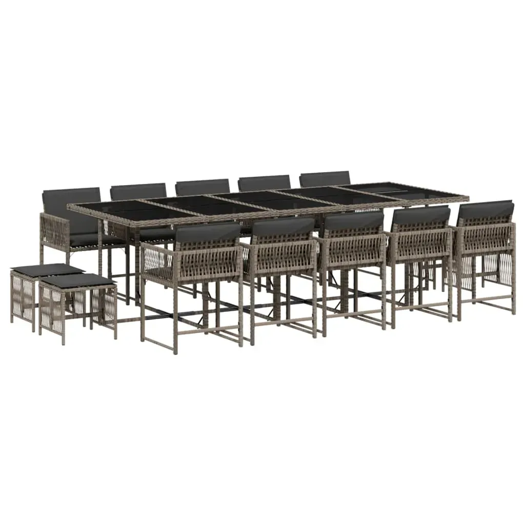15 Piece Garden Dining Set with Cushions Grey Poly Rattan Price