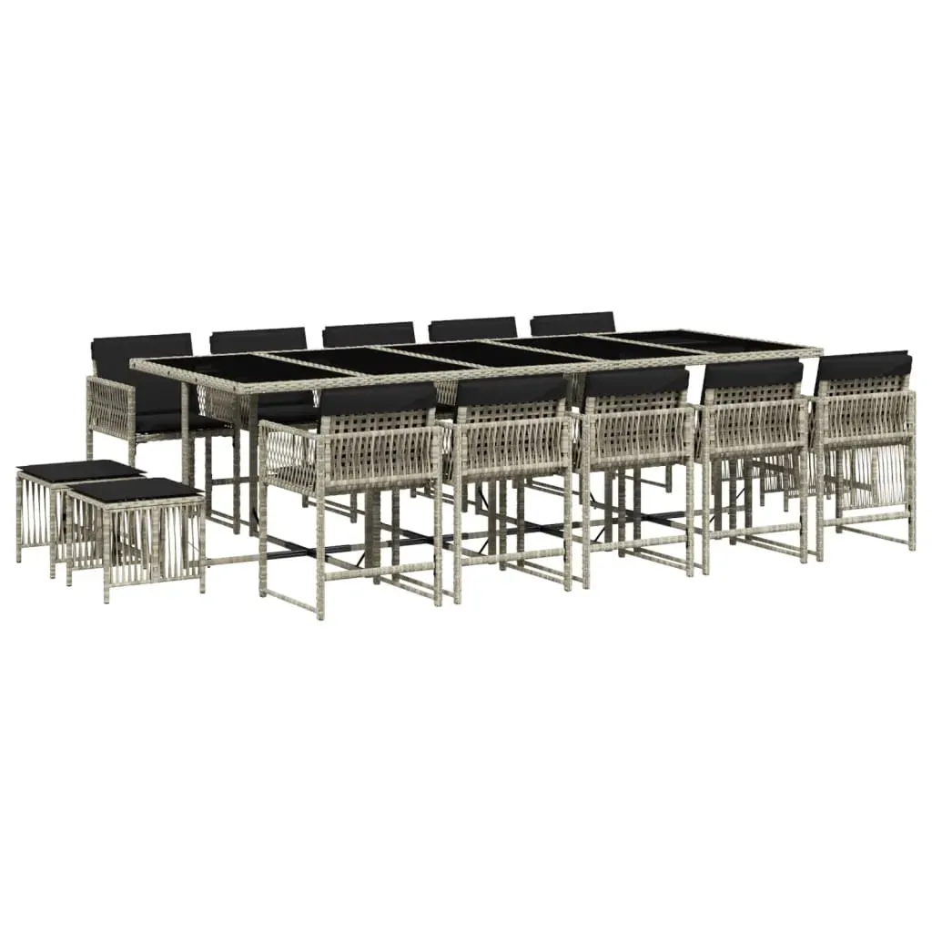 15 Piece Garden Dining Set with Cushions Light Grey Poly Rattan Price
