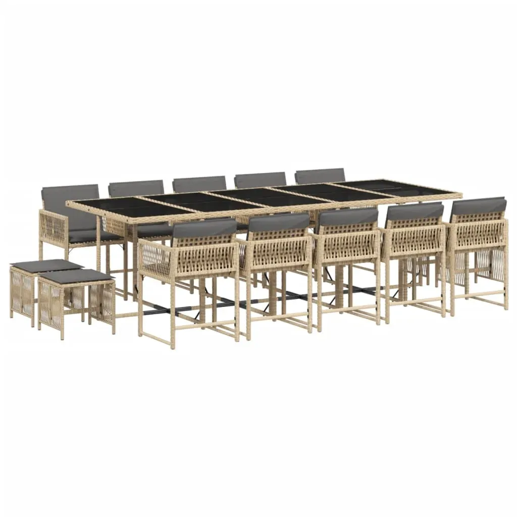 15 Piece Garden Dining Set with Cushions Mix Beige Poly Rattan Price