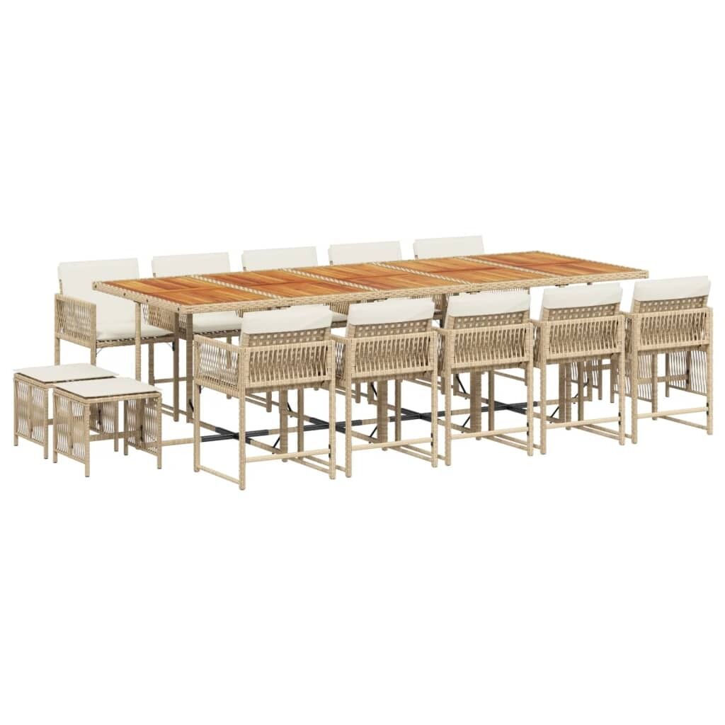 15 Piece Garden Dining Set with Cushions Beige Poly Rattan Price
