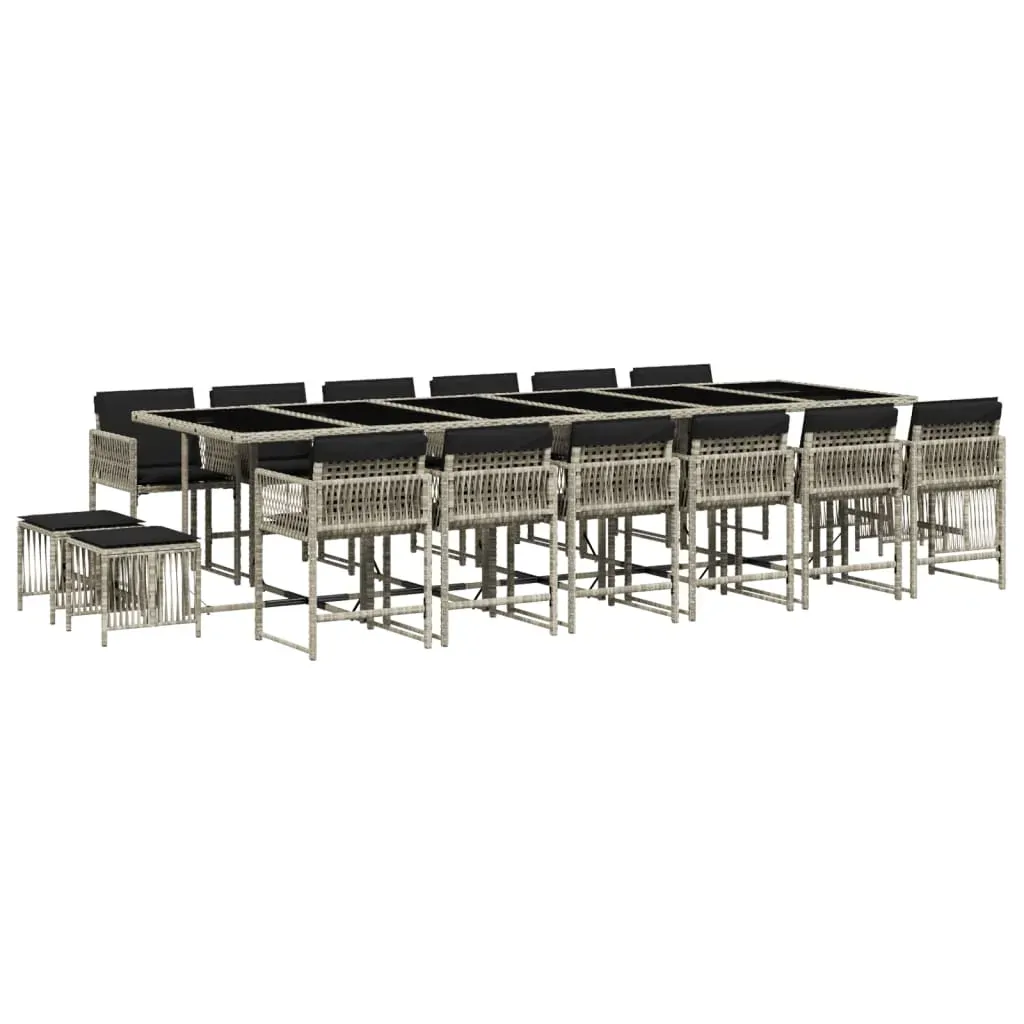 17 Piece Garden Dining Set with Cushions Light Grey Poly Rattan Price