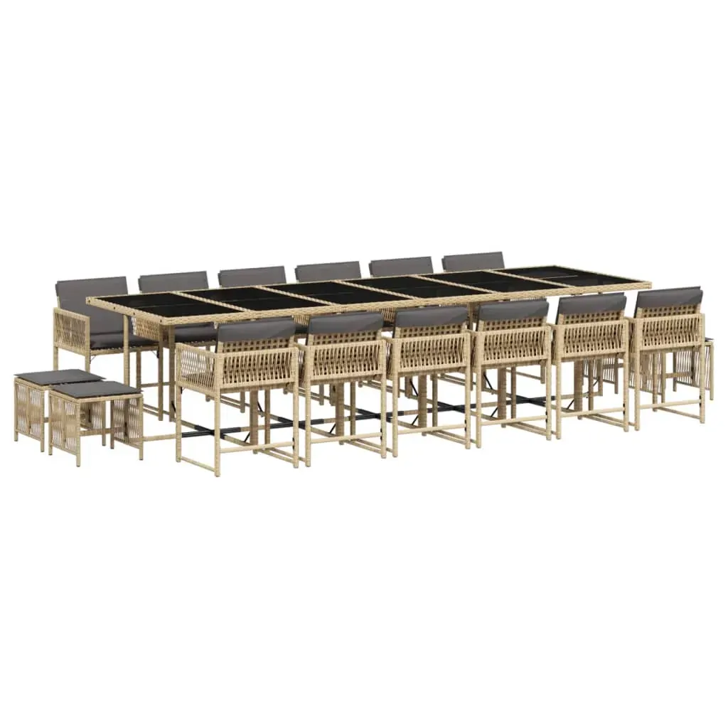17 Piece Garden Dining Set with Cushions Mix Beige Poly Rattan Price
