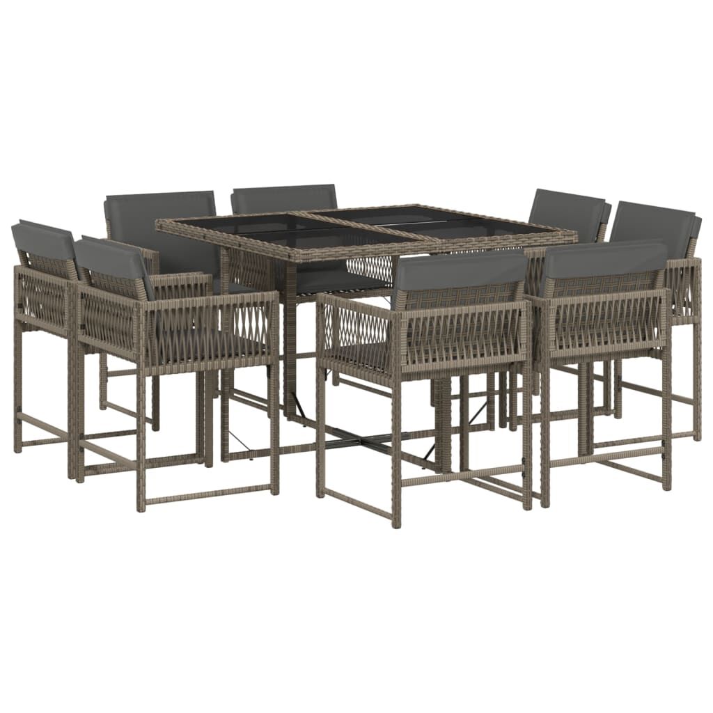 9 Piece Garden Dining Set with Cushions Grey Poly Rattan Price