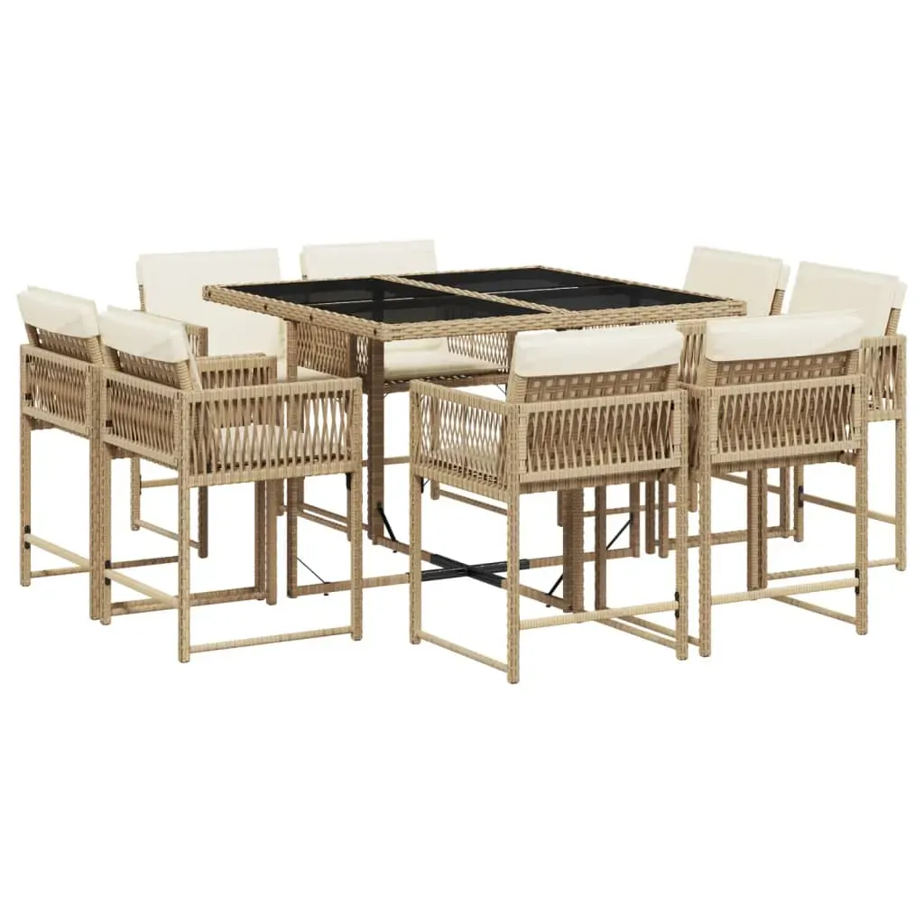9 Piece Garden Dining Set with Cushions Beige Poly Rattan Price