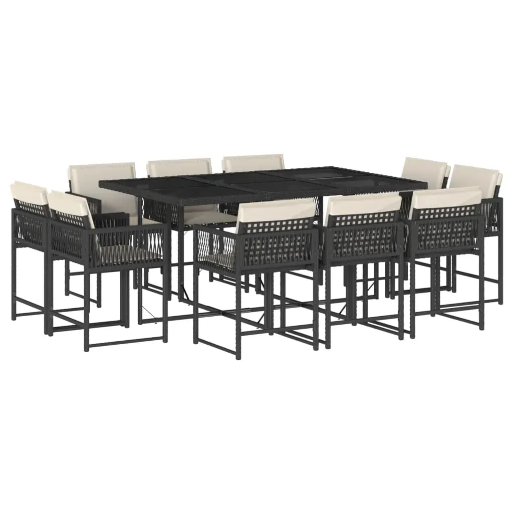 11 Piece Garden Dining Set with Cushions Black Poly Rattan Price