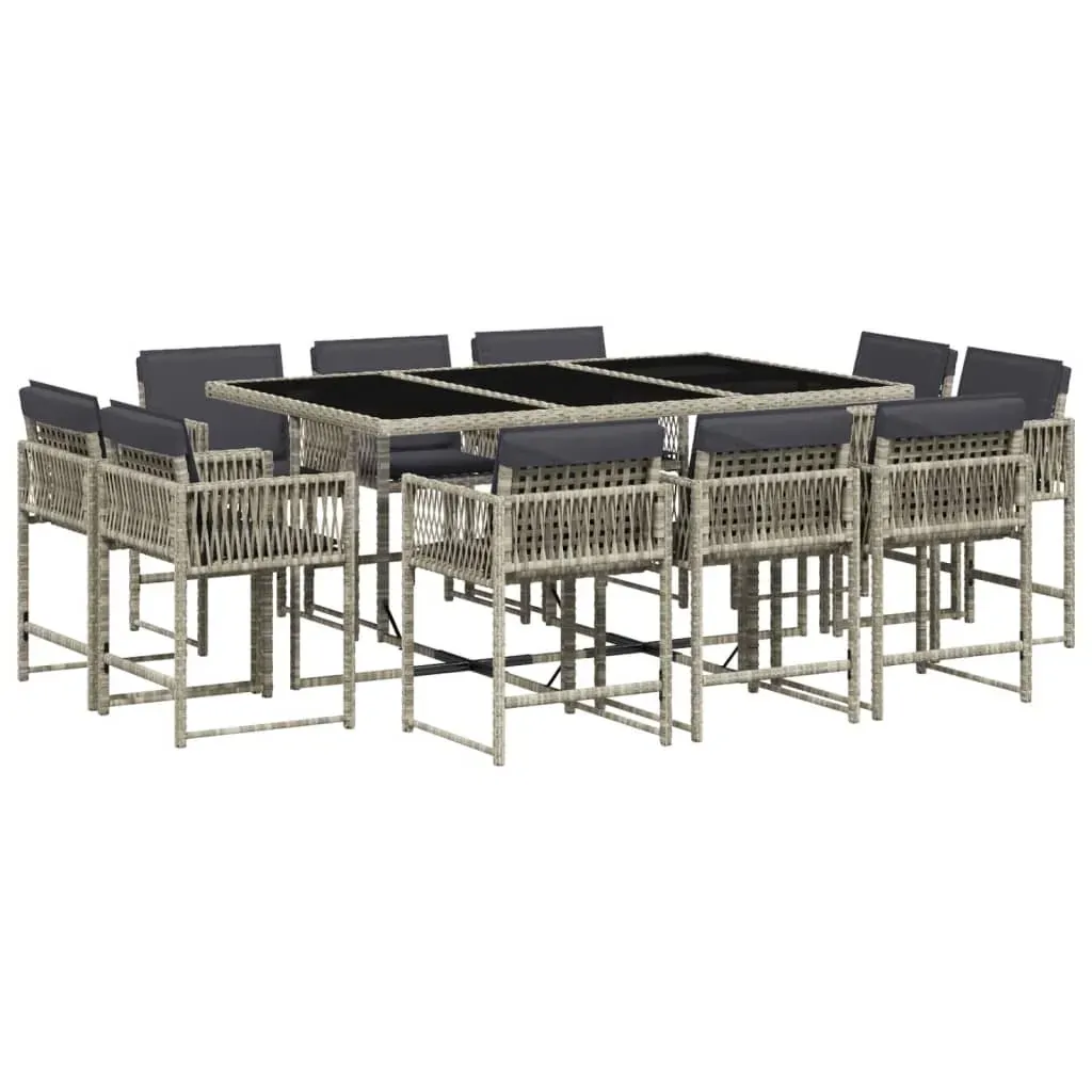 11 Piece Garden Dining Set with Cushions Light Grey Poly Rattan Price