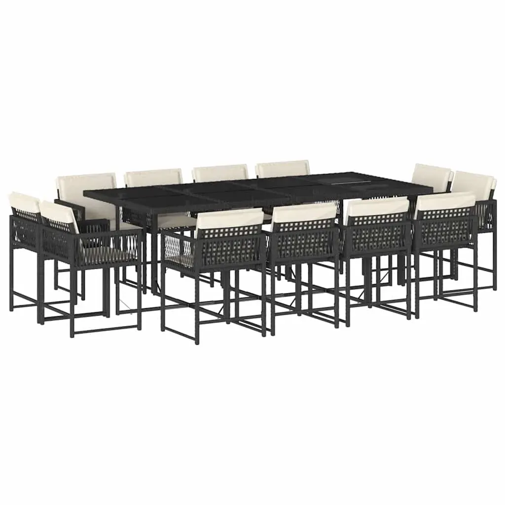 13 Piece Garden Dining Set with Cushions Black Poly Rattan Price
