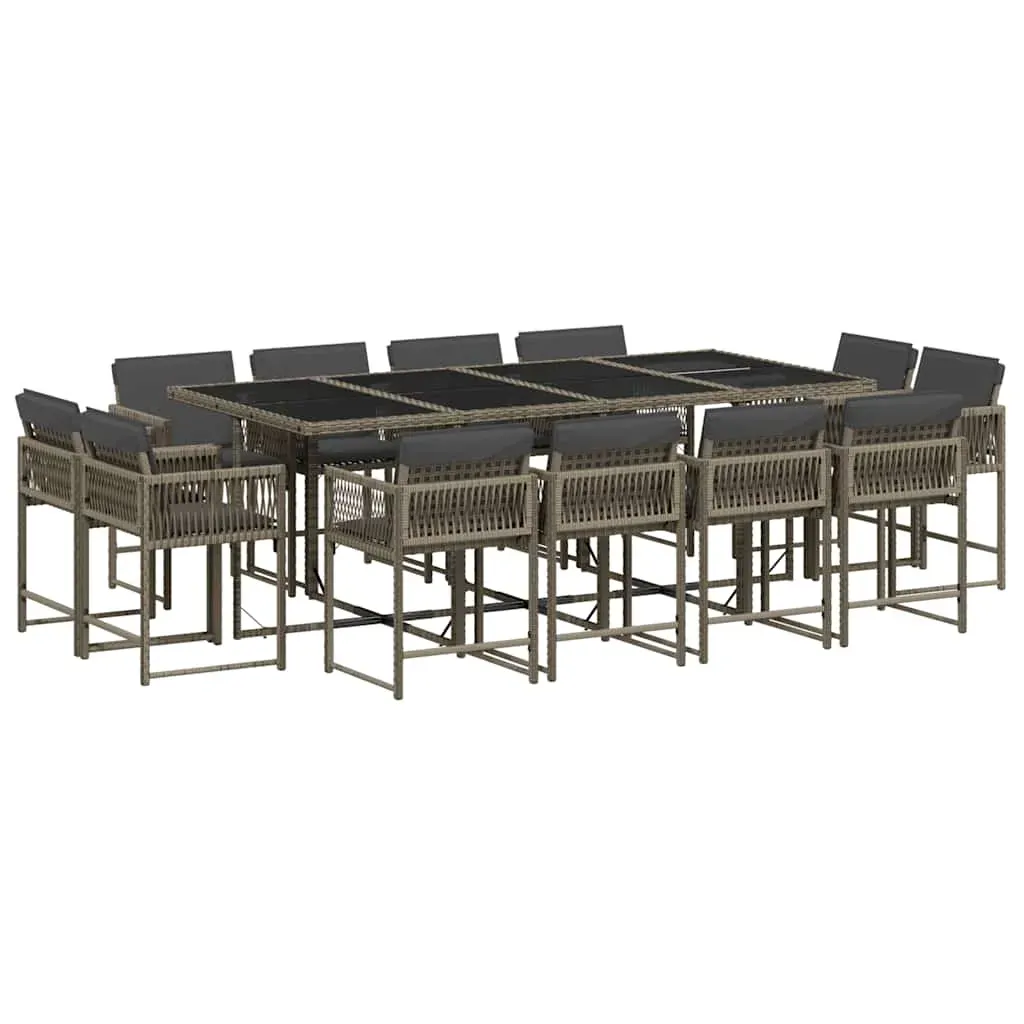 13 Piece Garden Dining Set with Cushions Grey Poly Rattan Price