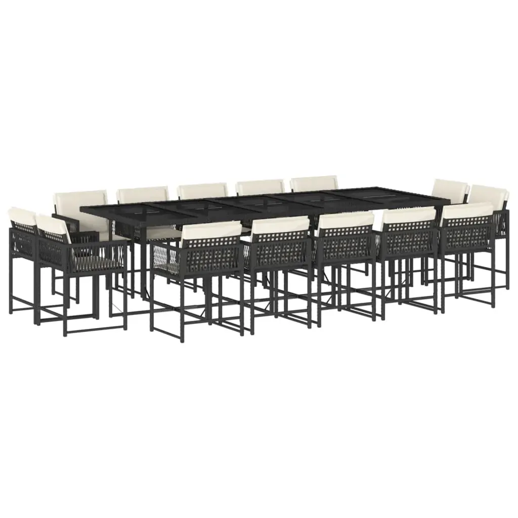 15 Piece Garden Dining Set with Cushions Black Poly Rattan Price