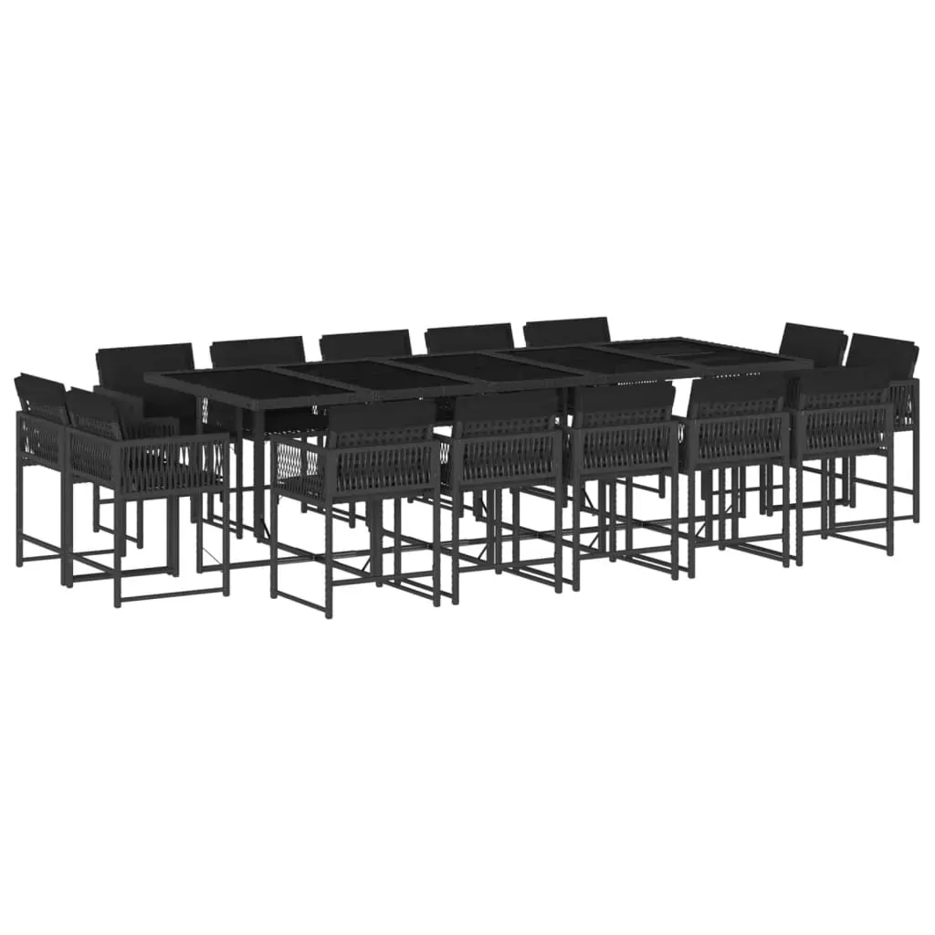 15 Piece Garden Dining Set with Cushions Black Poly Rattan Price