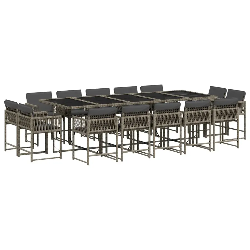 15 Piece Garden Dining Set with Cushions Grey Poly Rattan Price