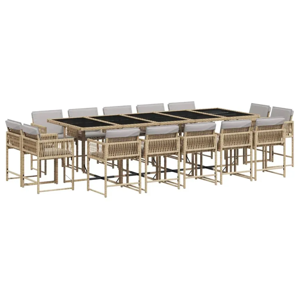 15 Piece Garden Dining Set with Cushions Mix Beige Poly Rattan Price