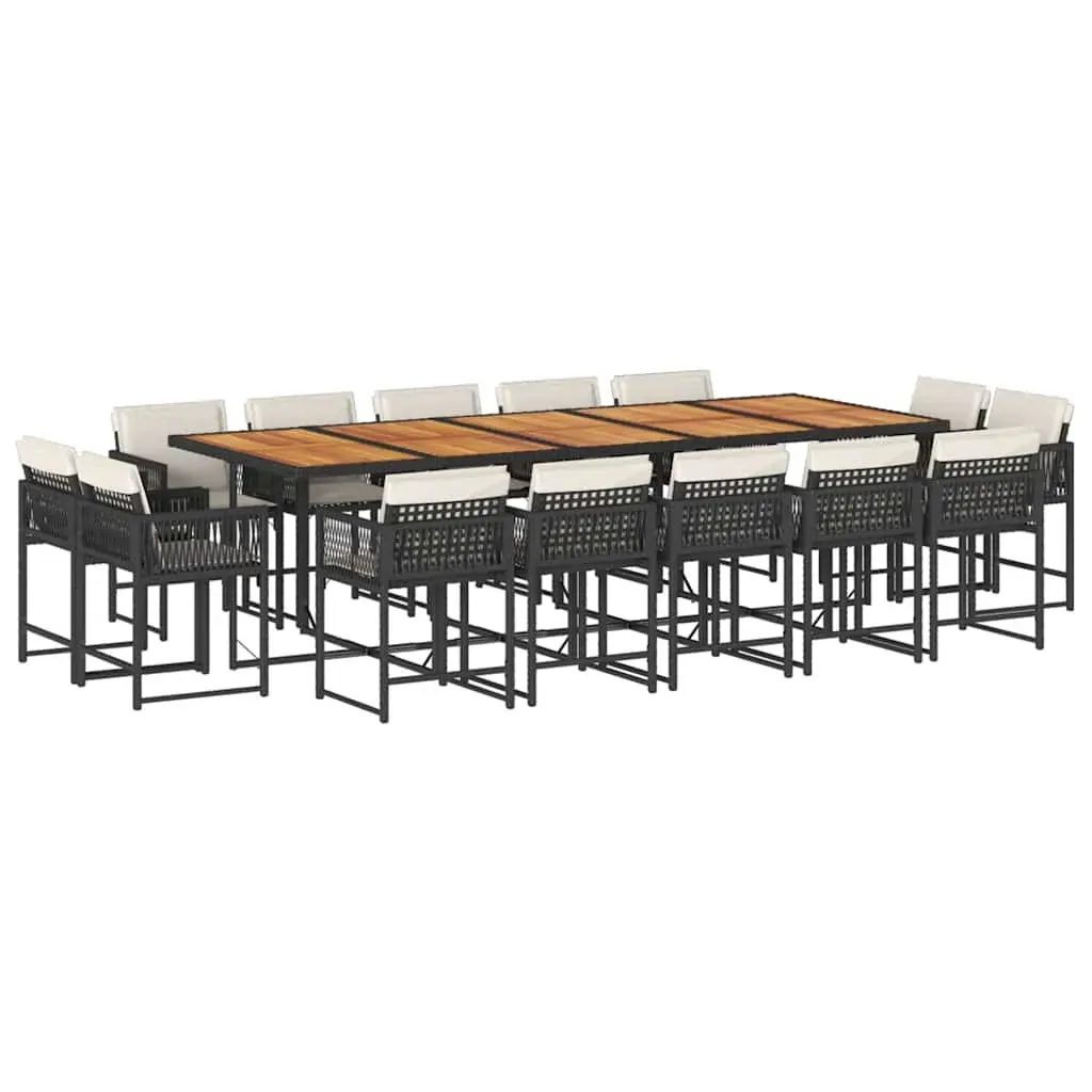 15 Piece Garden Dining Set with Cushions Black Poly Rattan Price