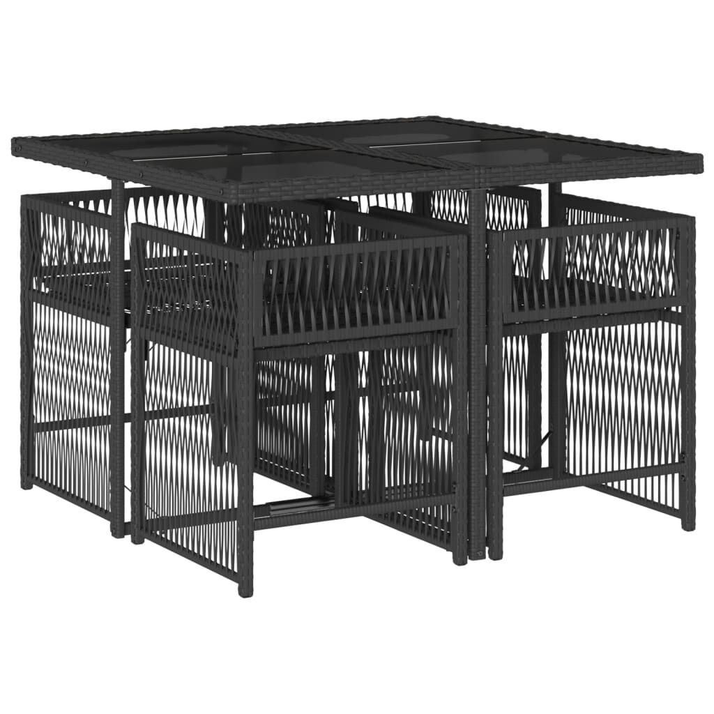 5 Piece Garden Dining Set with Cushions Black Poly Rattan Price