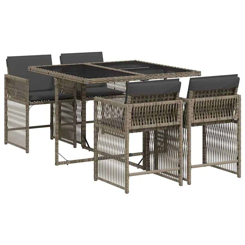 5 Piece Garden Dining Set with Cushions Grey Poly Rattan Price