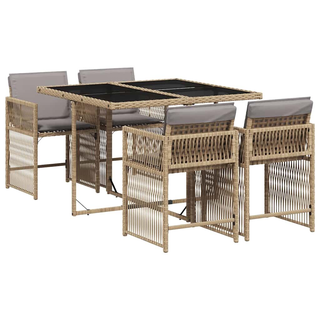 5 Piece Garden Dining Set with Cushions Mix Beige Poly Rattan Price