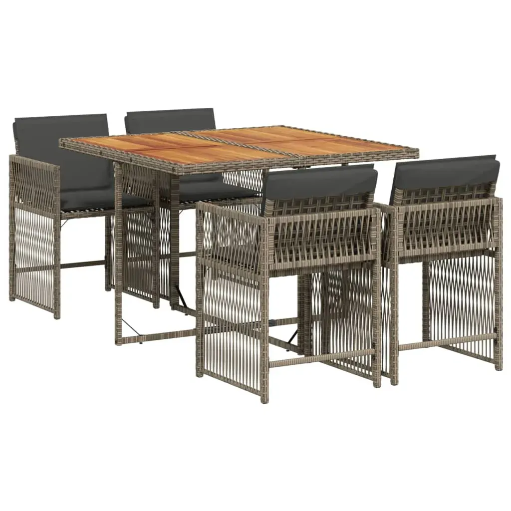 5 Piece Garden Dining Set with Cushions Grey Poly Rattan Price