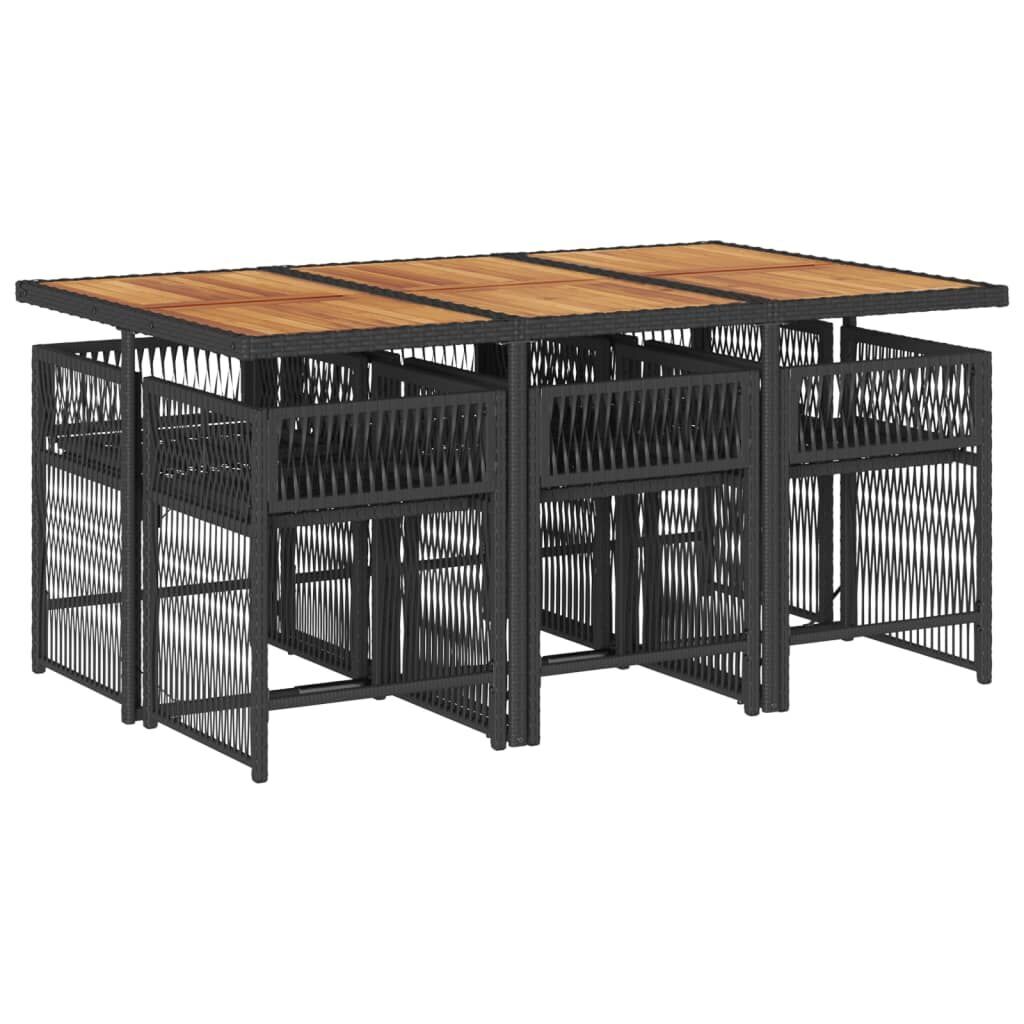 7 Piece Garden Dining Set with Cushions Black Poly Rattan Price