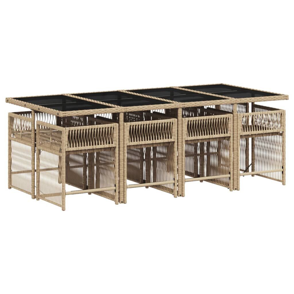 9 Piece Garden Dining Set with Cushions Mix Beige Poly Rattan Price