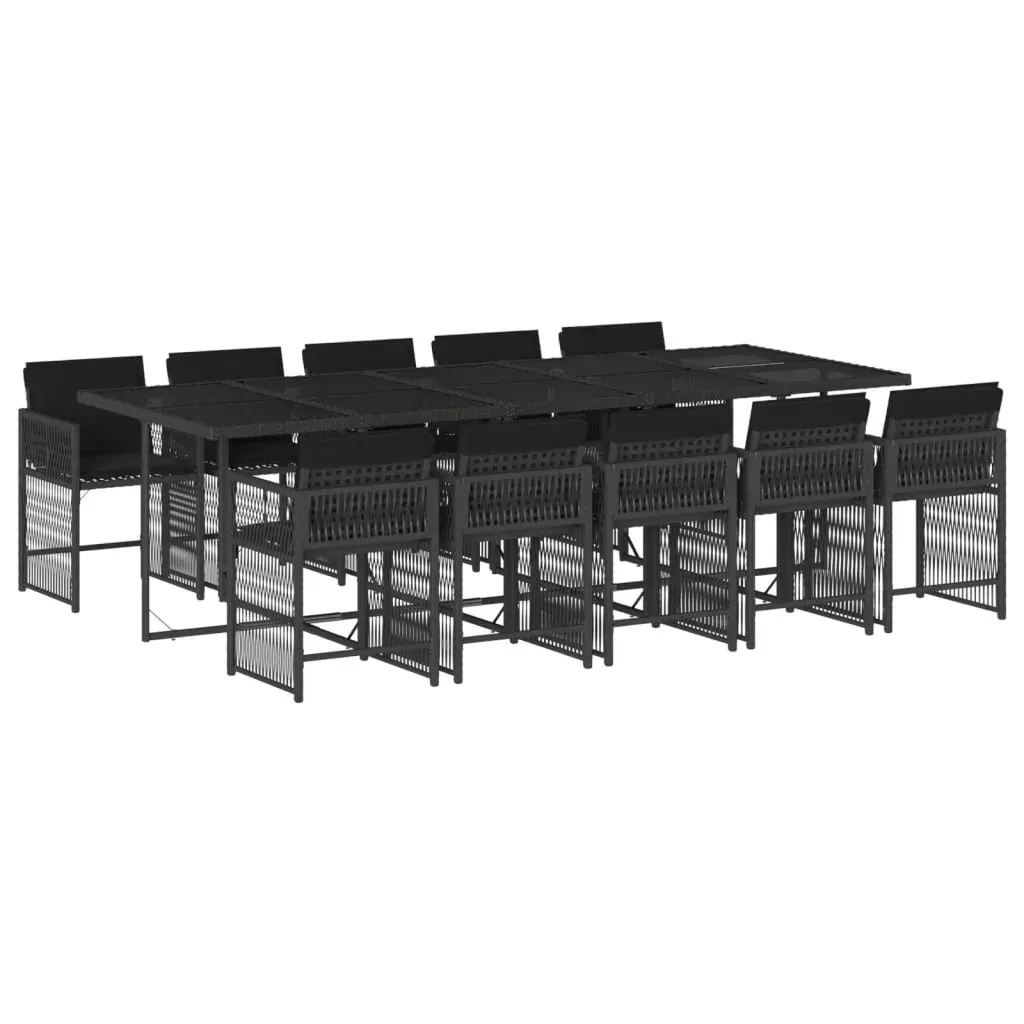 11 Piece Garden Dining Set with Cushions Black Poly Rattan Price