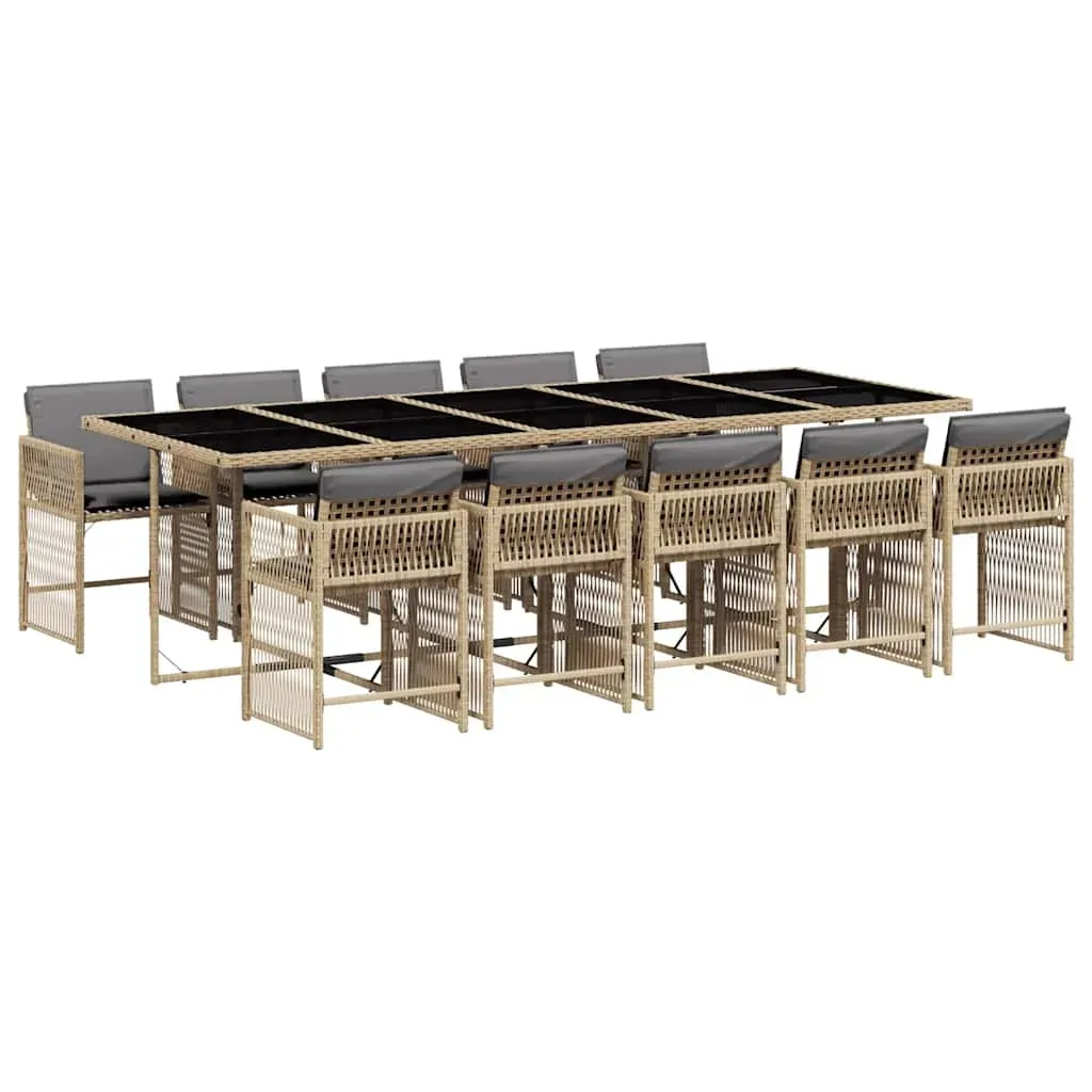 11 Piece Garden Dining Set with Cushions Mix Beige Poly Rattan Price
