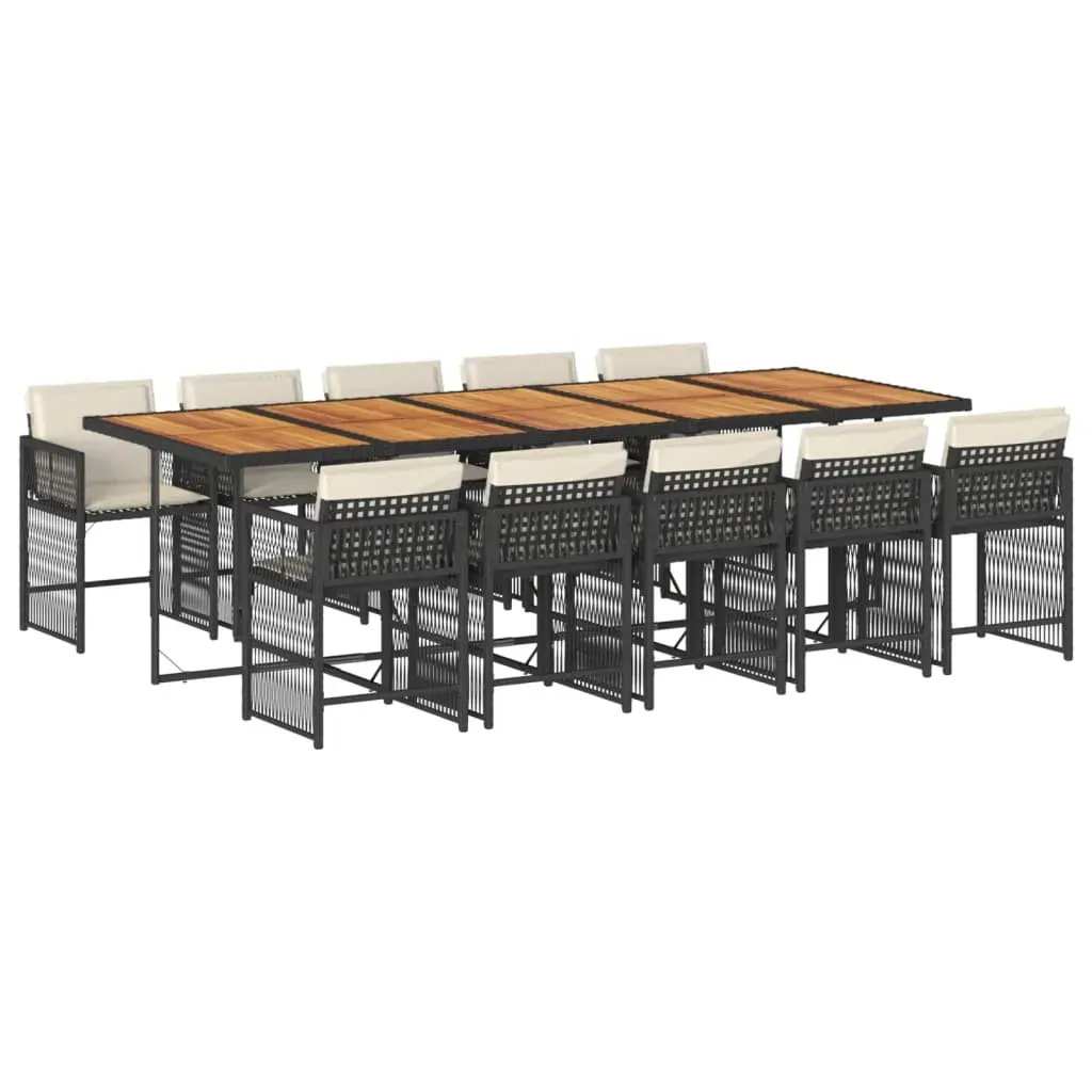 11 Piece Garden Dining Set with Cushions Black Poly Rattan Price