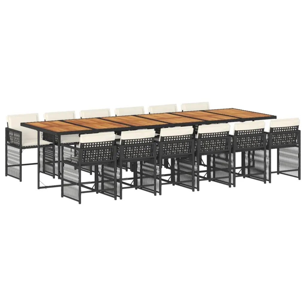 13 Piece Garden Dining Set with Cushions Black Poly Rattan Price