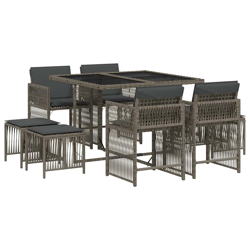 9 Piece Garden Dining Set with Cushions Grey Poly Rattan Price