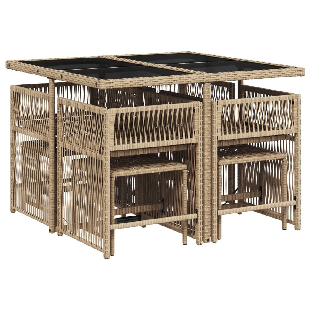 9 Piece Garden Dining Set with Cushions Beige Poly Rattan Price