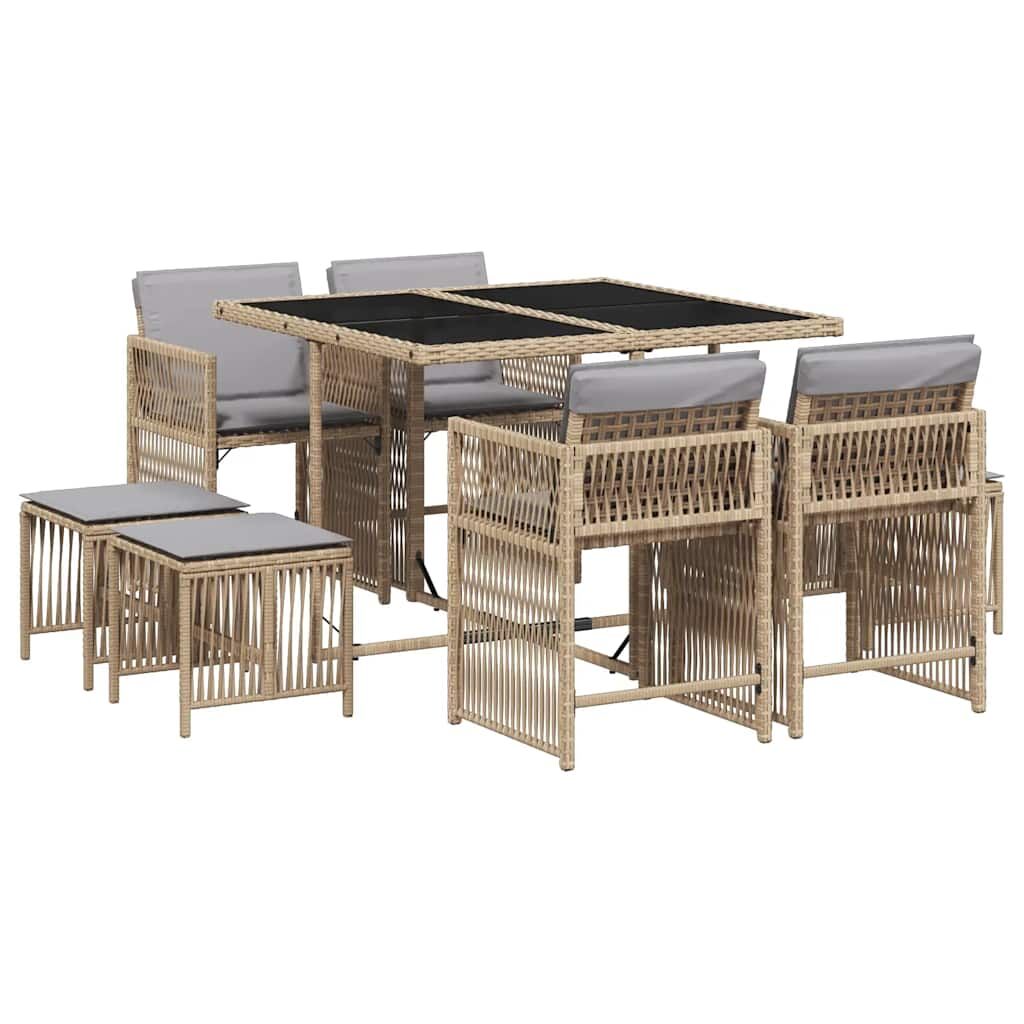 9 Piece Garden Dining Set with Cushions Mix Beige Poly Rattan Price