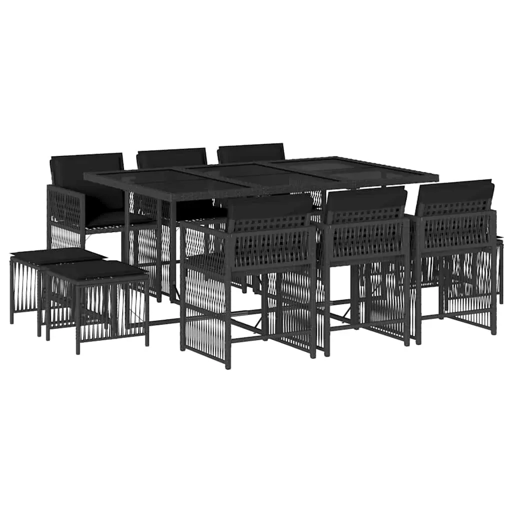 11 Piece Garden Dining Set with Cushions Black Poly Rattan Price