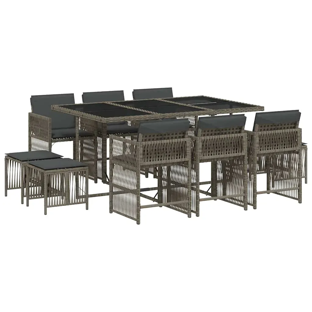 11 Piece Garden Dining Set with Cushions Grey Poly Rattan Price