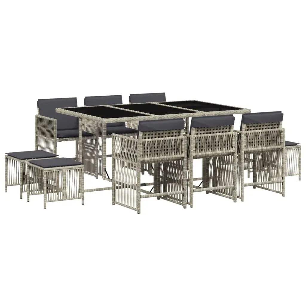 11 Piece Garden Dining Set with Cushions Light Grey Poly Rattan Price