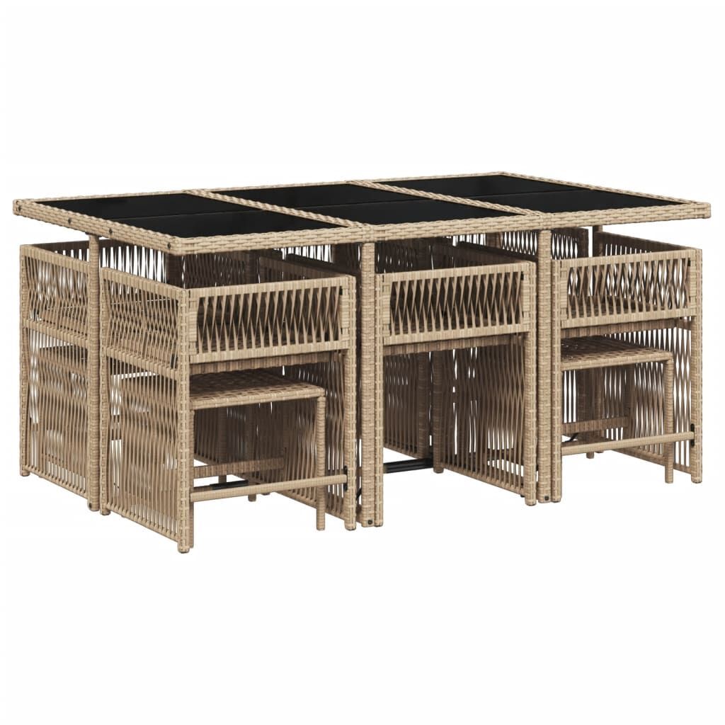 11 Piece Garden Dining Set with Cushions Mix Beige Poly Rattan Price