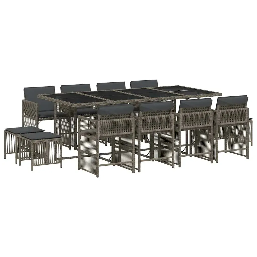 13 Piece Garden Dining Set with Cushions Grey Poly Rattan Price