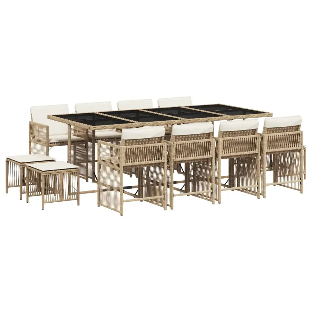 13 Piece Garden Dining Set with Cushions Beige Poly Rattan Price