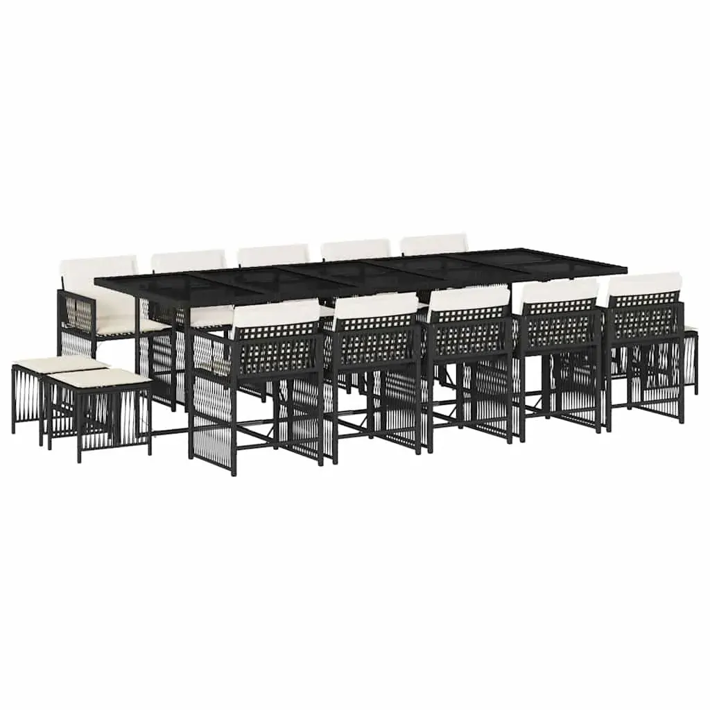 15 Piece Garden Dining Set with Cushions Black Poly Rattan Price