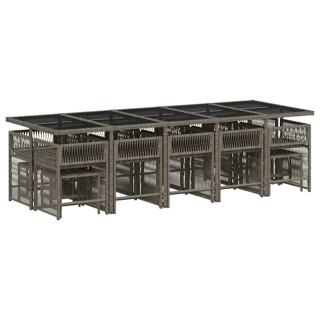 15 Piece Garden Dining Set with Cushions Grey Poly Rattan Price