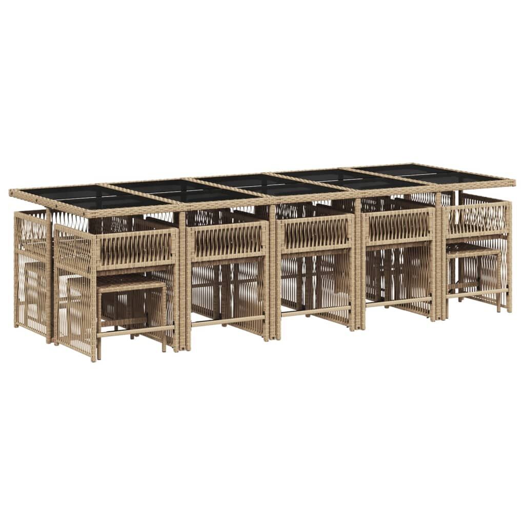 15 Piece Garden Dining Set with Cushions Beige Poly Rattan Price