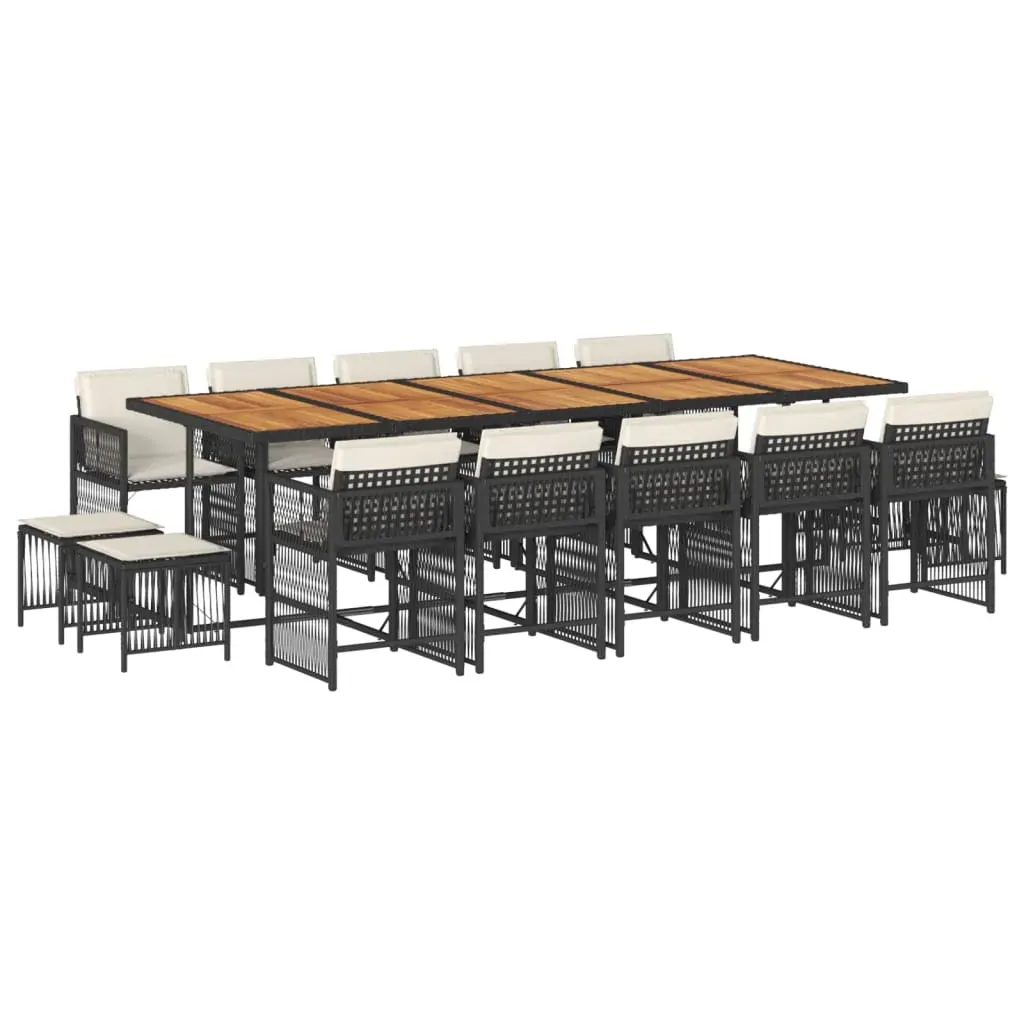 15 Piece Garden Dining Set with Cushions Black Poly Rattan Price