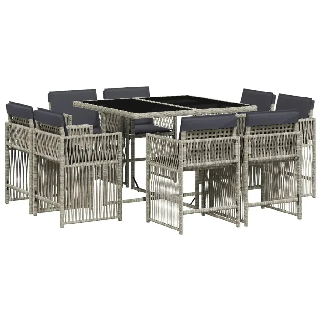 9 Piece Garden Dining Set with Cushions Light Grey Poly Rattan Price